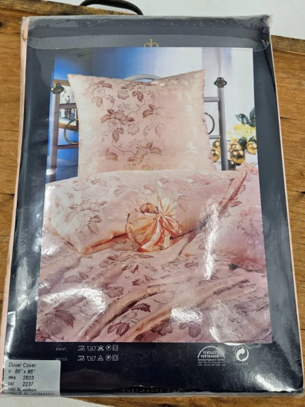 New Curt Bauer Peach Floral Damask Duvet Cover Full/Queen 86x86in Cotton Germany
